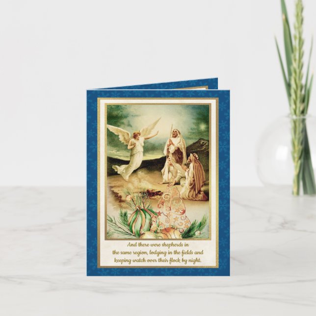 Nativity Shepherds & Angels Golden Christmas Invitation (Front)
