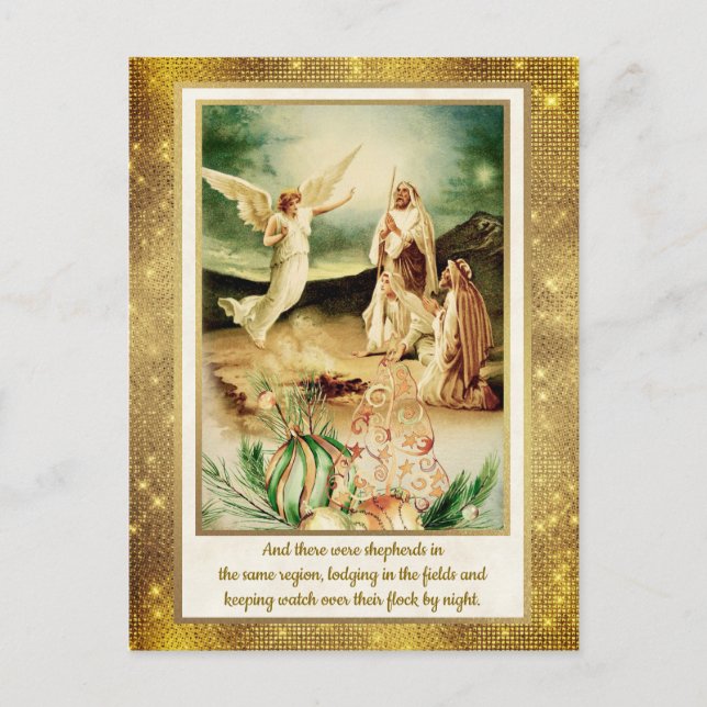 Nativity Shepherds & Angels Golden Christmas Postcard (Front)