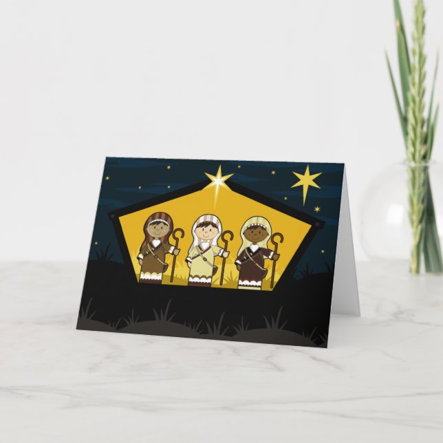 Nativity Shepherds in Stable Card (Front)