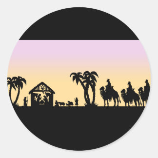 Nativity Silhouette Wise Men on the Horizon Classic Round Sticker