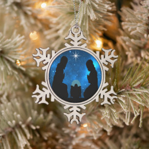 Nativity snowflake pewter christmas ornament