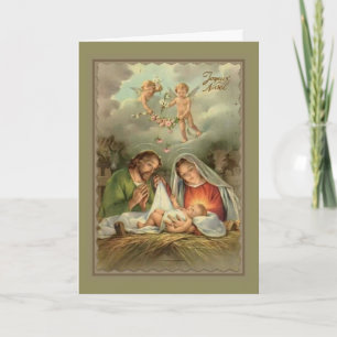 Nativity St. Joseph Virgin Mary Baby Jesus Angels Holiday Card