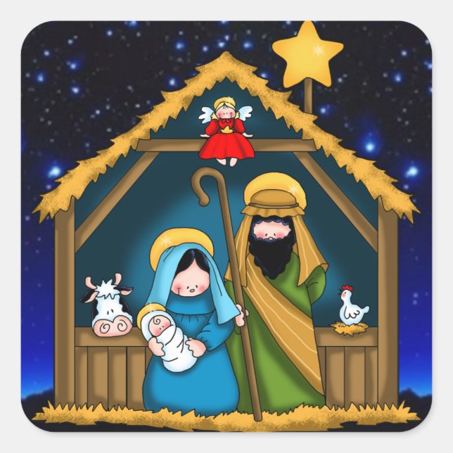 Nativity Stable Scene Square Sticker (Front)