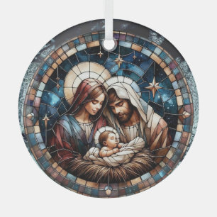 Nativity Stained Glass Art, Birth of Saviour Jesus Tree Decoration