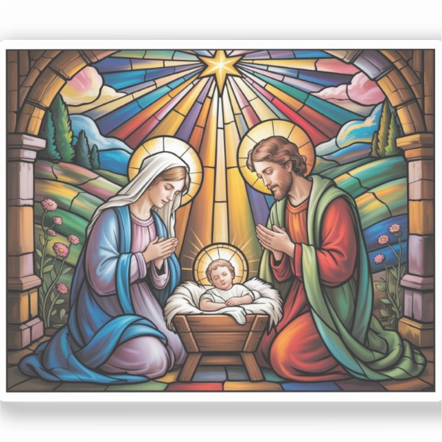 Nativity Stained Glass Art – Holy Family Christmas (Front)
