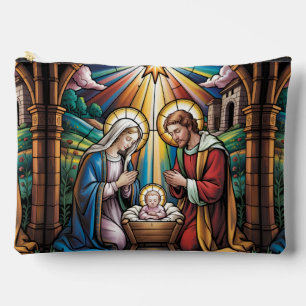 Nativity Stained Glass Art – Holy Family Christmas Accessory Pouch