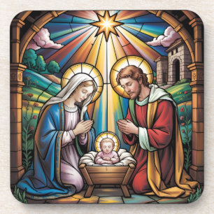 Nativity Stained Glass Art – Holy Family Christmas Coaster