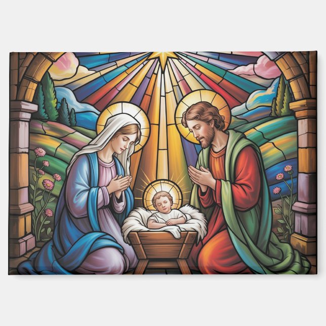 Nativity Stained Glass Art – Holy Family Christmas Magnet (Front)