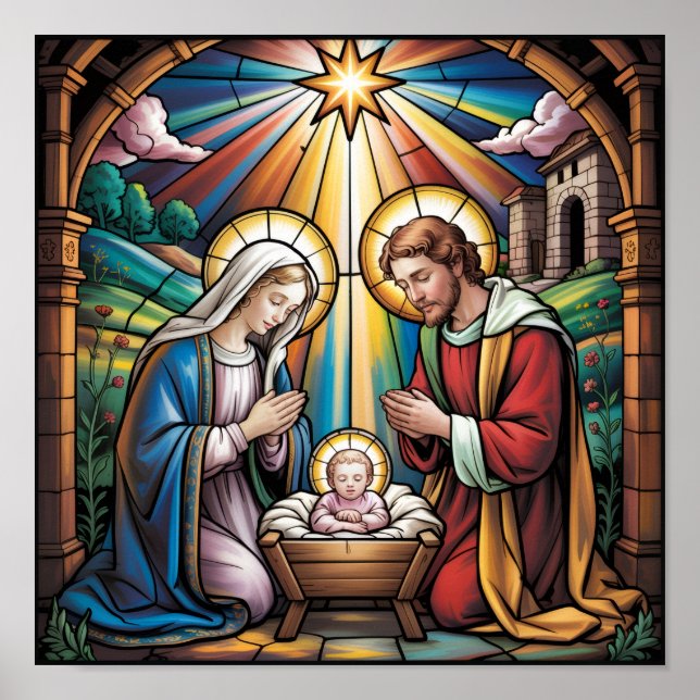 Nativity Stained Glass Art – Holy Family Christmas Poster (Front)