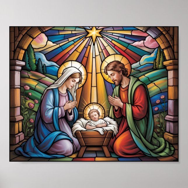 Nativity Stained Glass Art – Holy Family Christmas Poster (Front)