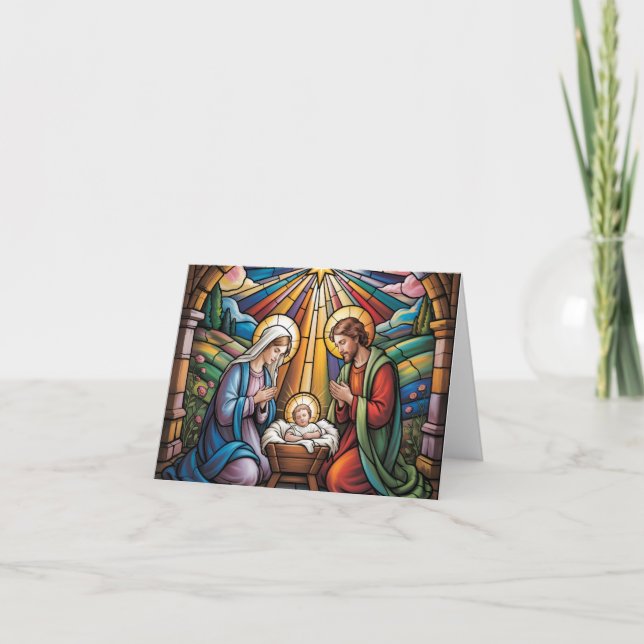 Nativity Stained Glass Art – Holy Family Christmas Thank You Card (Front)