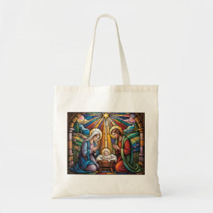 Nativity Stained Glass Art – Holy Family Christmas Tote Bag