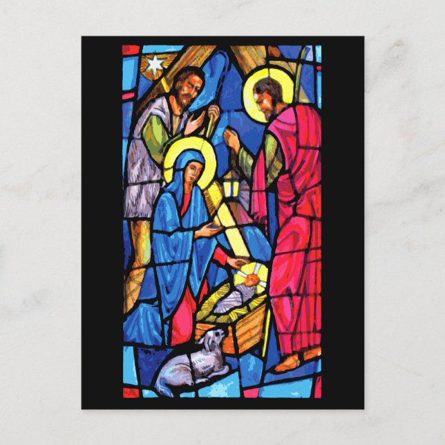 Nativity Stained Glass Christmas Holiday Postcard (Front)
