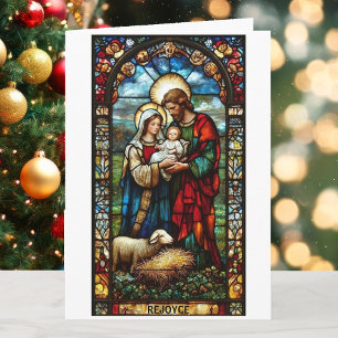 Nativity Stained Glass Custom Text Christmas Holiday Card