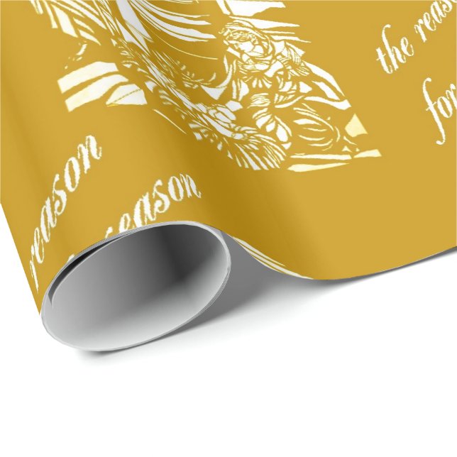Nativity Stained Glass- Gold Wrapping Paper (Roll Corner)