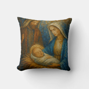 Nativity Stained Glass Mosaic   Holy Family  Cushion
