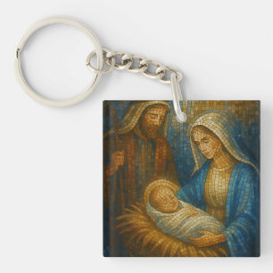 Nativity Stained Glass Mosaic Holy Family Key Ring