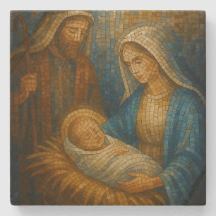 Nativity Stained Glass Mosaic   Holy Family  Stone Coaster