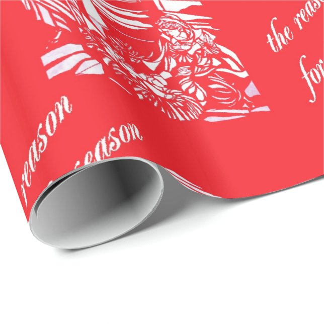 Nativity Stained Glass- Red Wrapping Paper (Roll Corner)