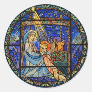 Nativity Stained Glass Window Classic Round Sticker
