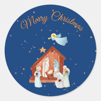 Nativity & Stars Classic Round Sticker