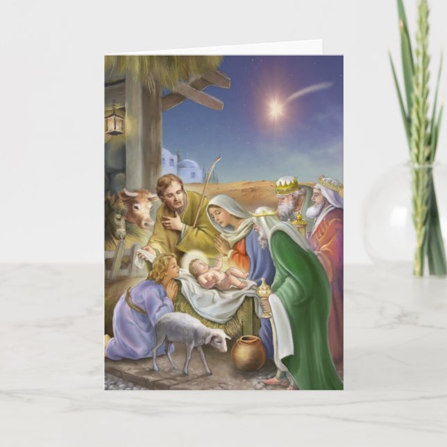 Nativity story with apostles, Jesus, Mary and Jose Holiday Card (Front)