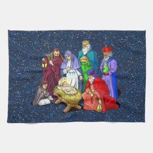 nativity tea towel