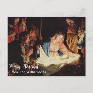 Nativity Vintage Fine Art Personalized Christmas Postcard