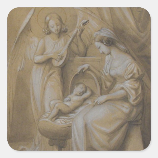 Nativity Virgin Mary Baby Jesus Music Angel Square Sticker (Front)