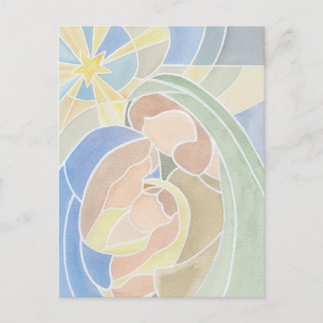 Nativity Watercolor Christmas Postcard (Front)