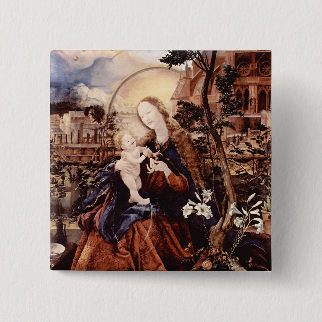 NATIVITY WITH WHITE LILLES - MAGIC OF CHRISTMAS 15 CM SQUARE BADGE (Front)