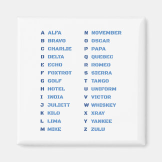 NATO Phonetic Alphabet ALFA - ZULU Magnet
