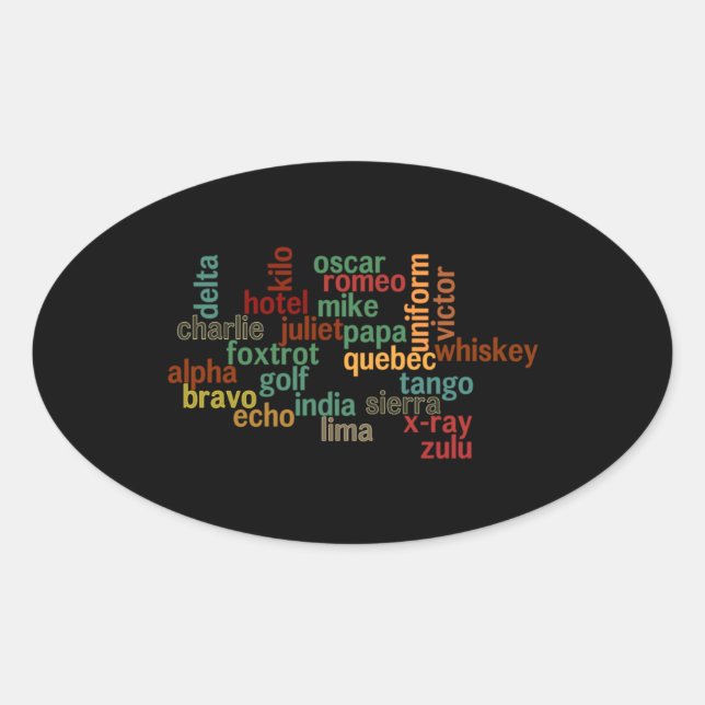 NATO Phonetic Alphabet (Dark Background) Oval Sticker (Front)