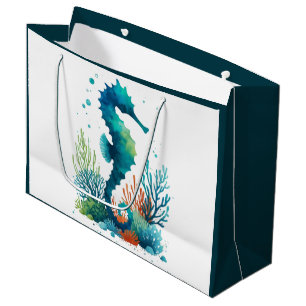 natuical/beach/coastal seahorse art large gift bag