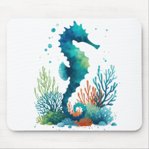 natuical/beach/coastal seahorse art mouse pad