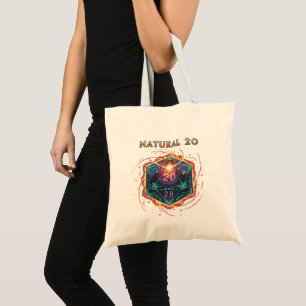 Natural 20 Flaming D20 Dice   Epic D&D Critical   Tote Bag