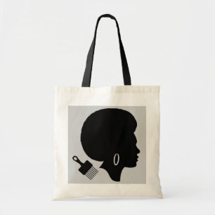 NATURAL AFRO HAIR WOMAN WITH AFRO PICK TOTE BAG