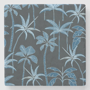 Natural Anchor: Botanical Palm Absorbent Navy Stone Coaster