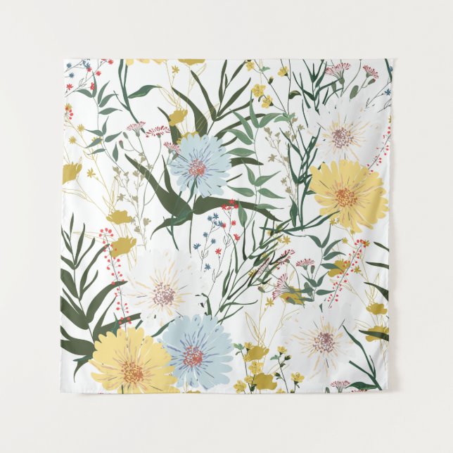 Natural and botanical decor l Green l White Tapestry (Front)