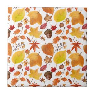 Natural Autumn Earth Tones Leaves and Acorns Tile