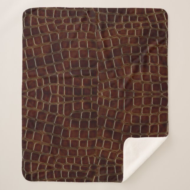 Natural background of lacquered brown crocodile le sherpa blanket (Front)
