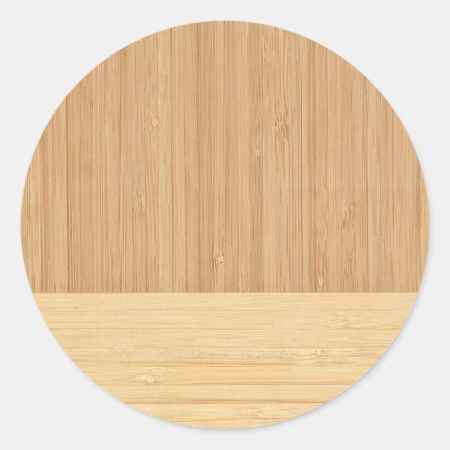 Natural Bamboo Border Wood Grain Look Classic Round Sticker (Front)