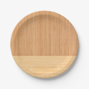 Natural Bamboo Border Wood Grain Look Paper Plate