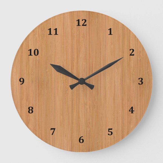 Natural Bamboo Wood Grain Look Large Clock (Front)