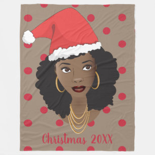 Natural Beauty Christmas Santa Hat Polka Dot Taupe Fleece Blanket