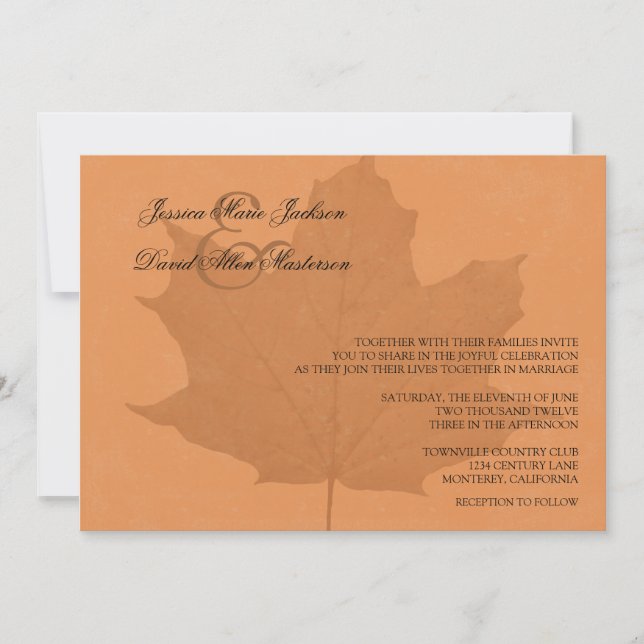 Natural Beauty Leaf Felt Wedding Invitation (Front)