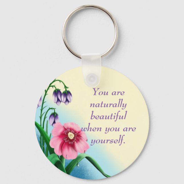 Natural Beauty Quote Pink Purple Flowers Key Ring (Front)
