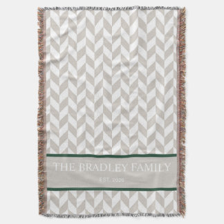 Natural + Beige + Green Herringbone Cosy Home Throw Blanket