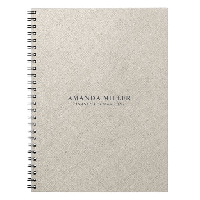 Natural Beige Linen Texture With Grey Typography Notebook (Front)