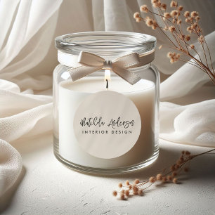 Natural beige modern minimal elegant script  classic round sticker